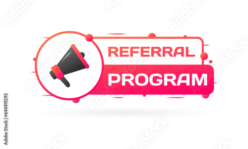 Referral program icon. Flat, red, speaker in a circle, referral program button. Vector icon