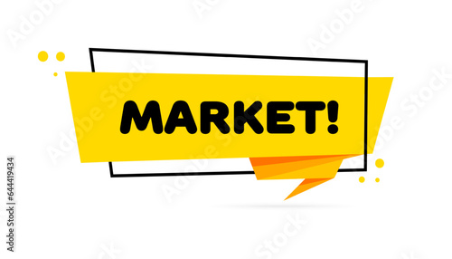 Market sign. Flat, yellow, Market sticker, market icon. Vector icon