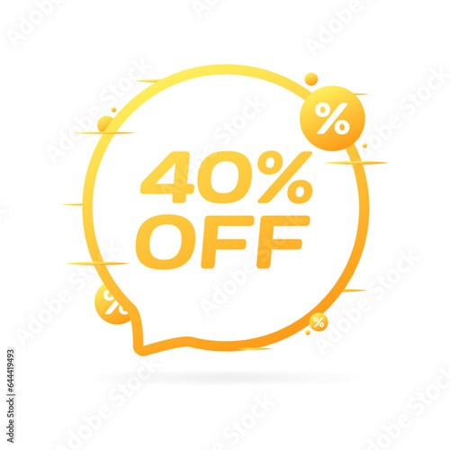 40% off sale bubble. Flat, yellow, best sale, 40% off icon, discount sticker. Vector icon
