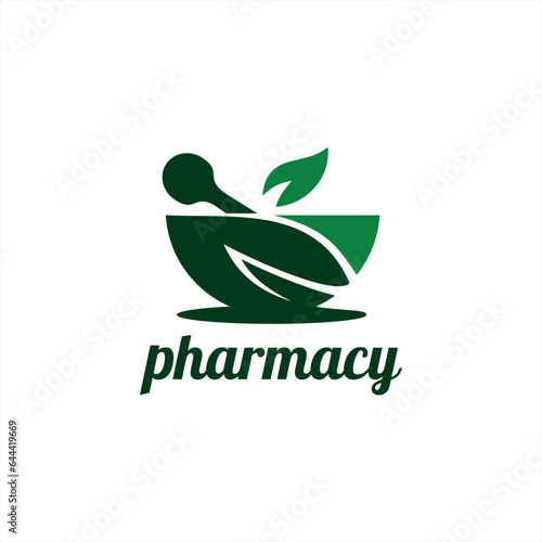 pharmacy logo vector design,health symbol,natural,leaf,mortar