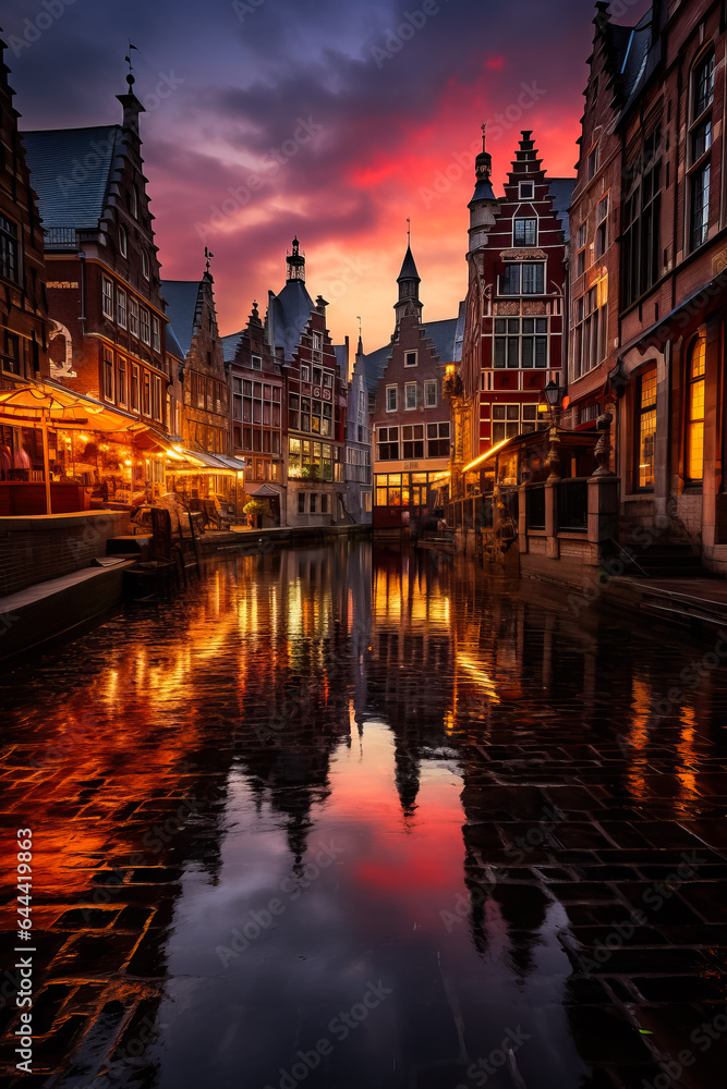 Stunning winter skyline captures the enchanting blend of historical architecture and picturesque water reflection in European cities 