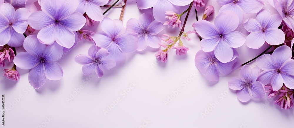Stunning violet blooms isolated pastel background Copy space Stunning violet blooms isolated pastel background Copy space