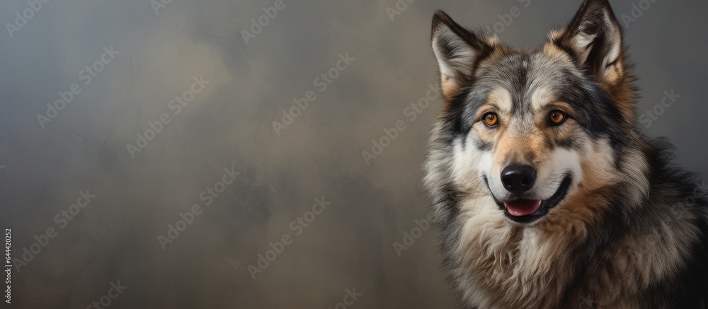 Portrait of a wolf from Eurasia isolated pastel background Copy space Portrait of a wolf from Eurasia isolated pastel background Copy space