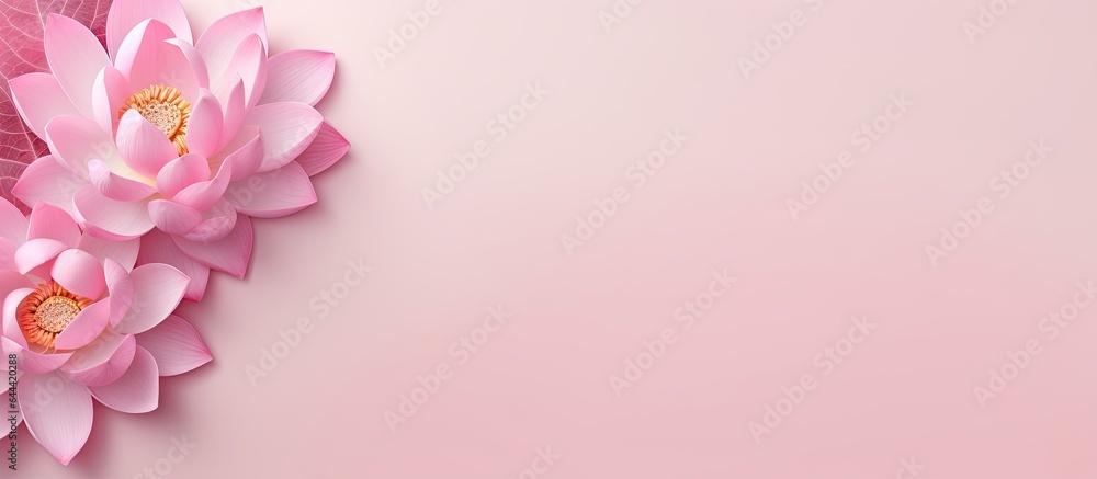 Fototapeta premium Single pink lotus on a isolated pastel background Copy space with clipping path