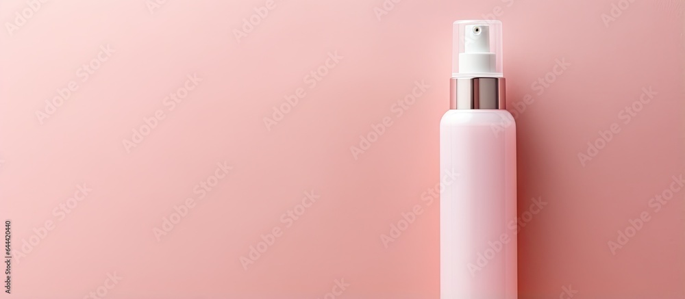 Pink spray bottle for cosmetics on isolated pastel background Copy space Pink spray bottle for cosmetics on isolated pastel background Copy space