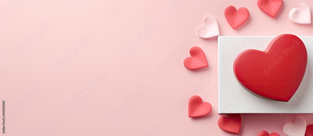 Red heart box on a isolated pastel background Copy space