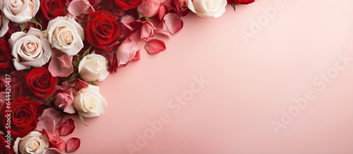 Fototapeta Naklejka Na Ścianę i Meble -  Red roses isolated pastel background Copy space