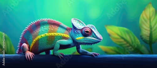 This isolated pastel background Copy space chameleon cartoon is great for graphic design photo
