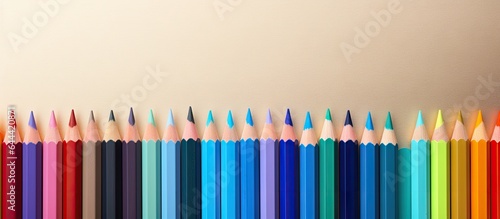 numerous colored writing tool isolated pastel background Copy space