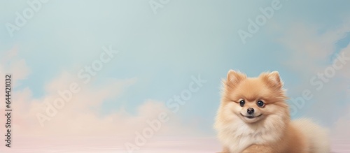 My friends Pomeranian located in Japan isolated pastel background Copy space