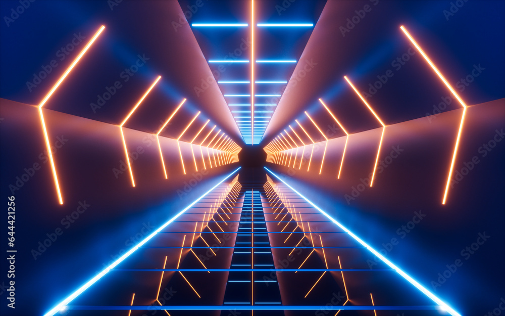 Abstract neon tunnel, 3d rendering. Abstract neon tunnel, 3d rendering.