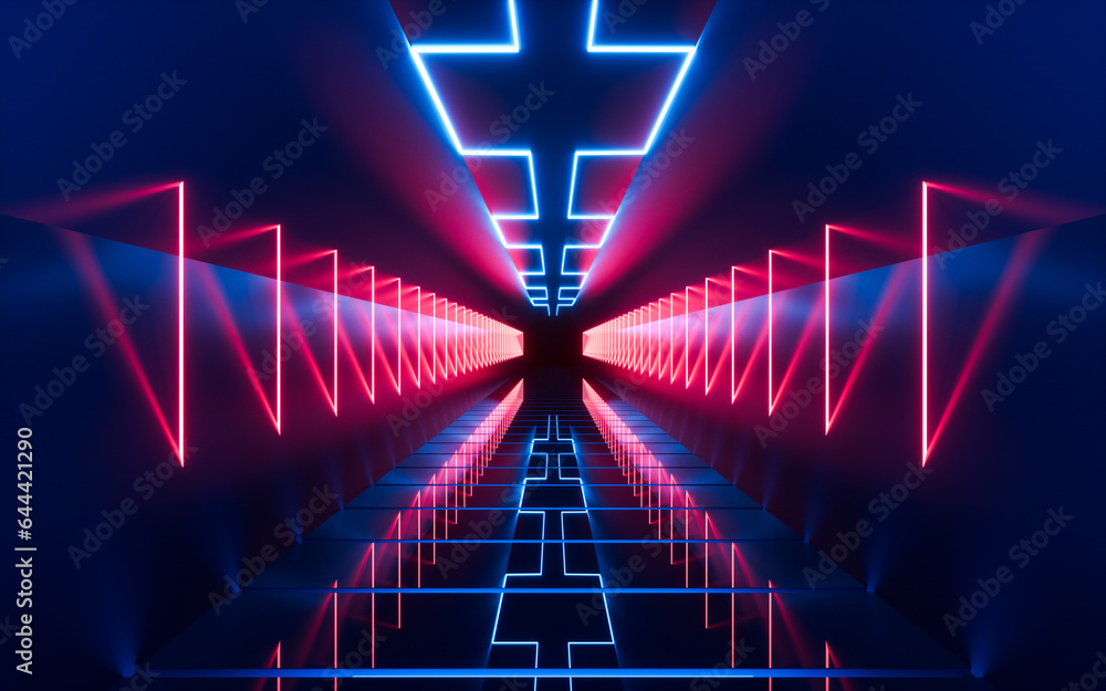 Abstract neon tunnel, 3d rendering.