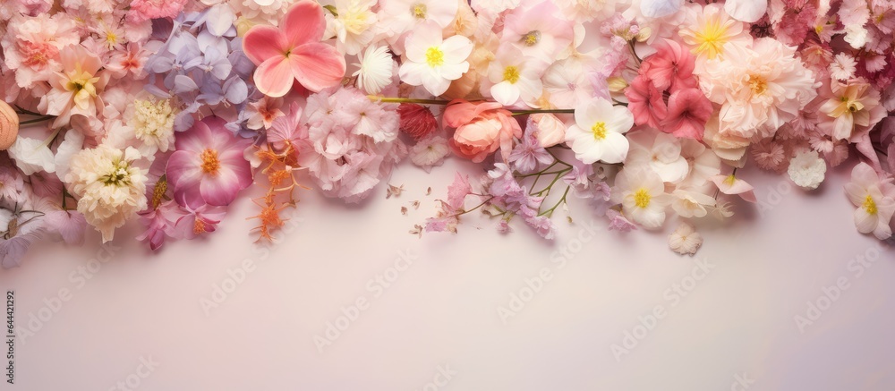 The flowers belong on the garden homepage isolated pastel background Copy space The flowers belong on the garden homepage isolated pastel background Copy space
