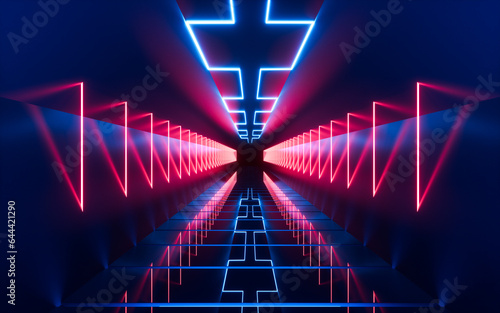 Fototapeta Naklejka Na Ścianę i Meble -  Abstract neon tunnel, 3d rendering.