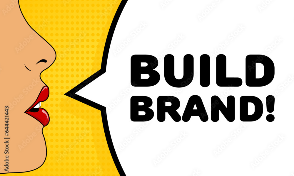 Build brand sign. Flat, color, talking lips, build brand. Vector icon