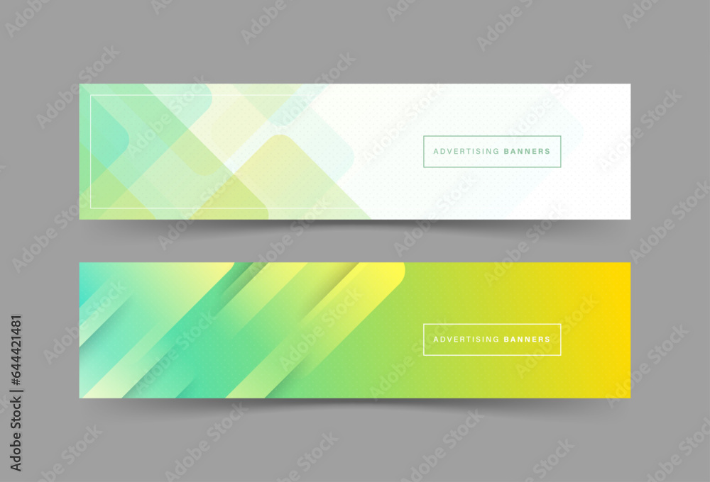banner background, 2 color, green and yellow, slash, pattern effect, 2 set collection . eps 10