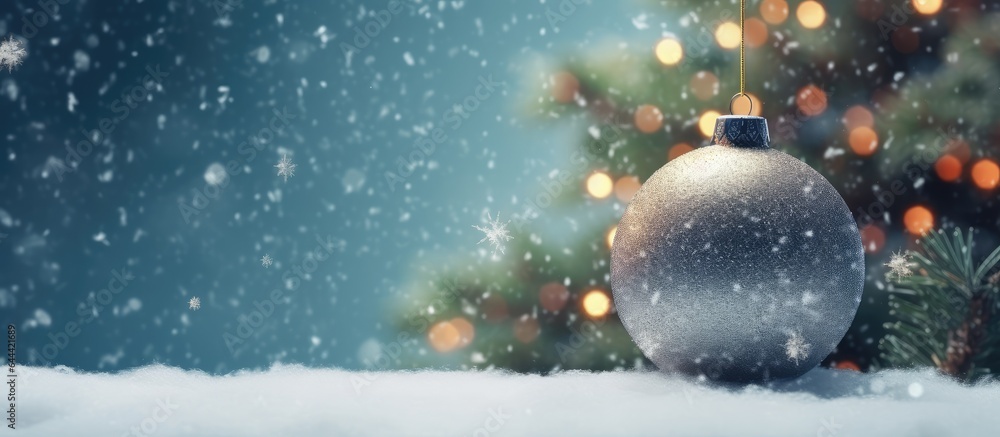 Snow falling on a holiday ornament isolated pastel background Copy space Snow falling on a holiday ornament isolated pastel background Copy space