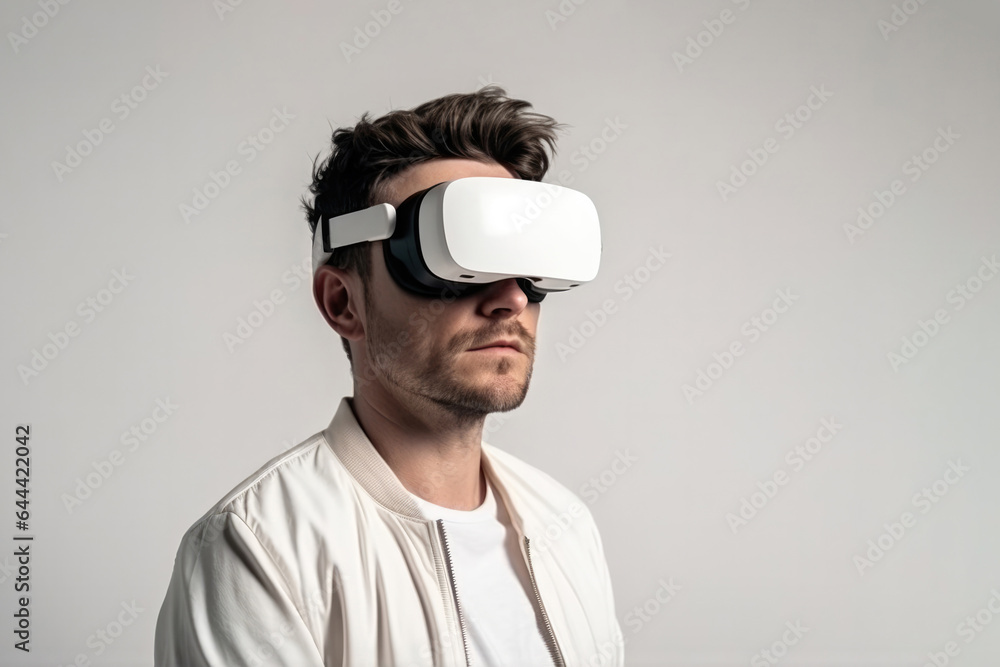 Man in virtual glasses on a plain background Man in virtual glasses on a plain background