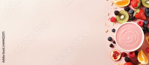 Tasty fruit smoothie against isolated pastel background Copy space
