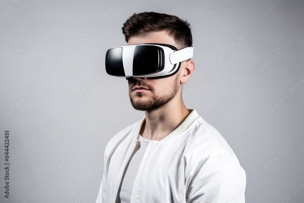 Man in virtual glasses on a plain background Man in virtual glasses on a plain background