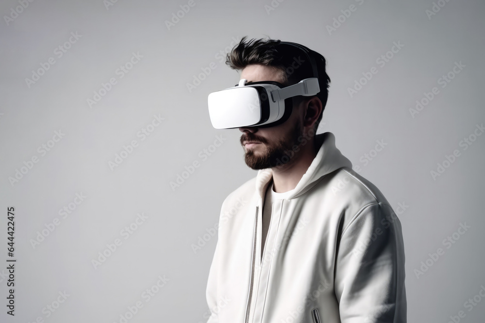 Man in virtual glasses on a plain background Man in virtual glasses on a plain background