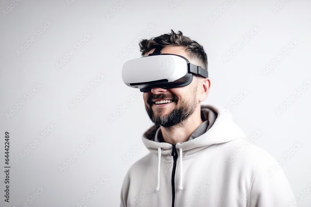 Man in virtual glasses on a plain background Man in virtual glasses on a plain background