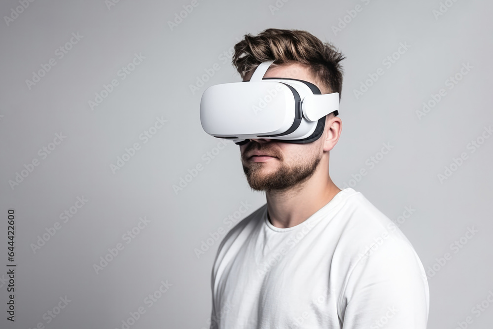 Man in virtual glasses on a plain background Man in virtual glasses on a plain background