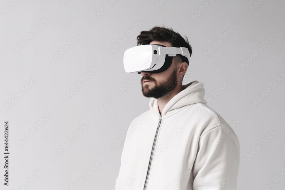 Man in virtual glasses on a plain background Man in virtual glasses on a plain background