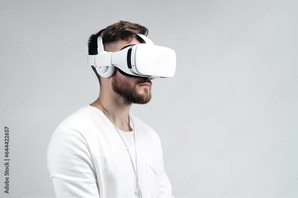 Man in virtual glasses on a plain background Man in virtual glasses on a plain background