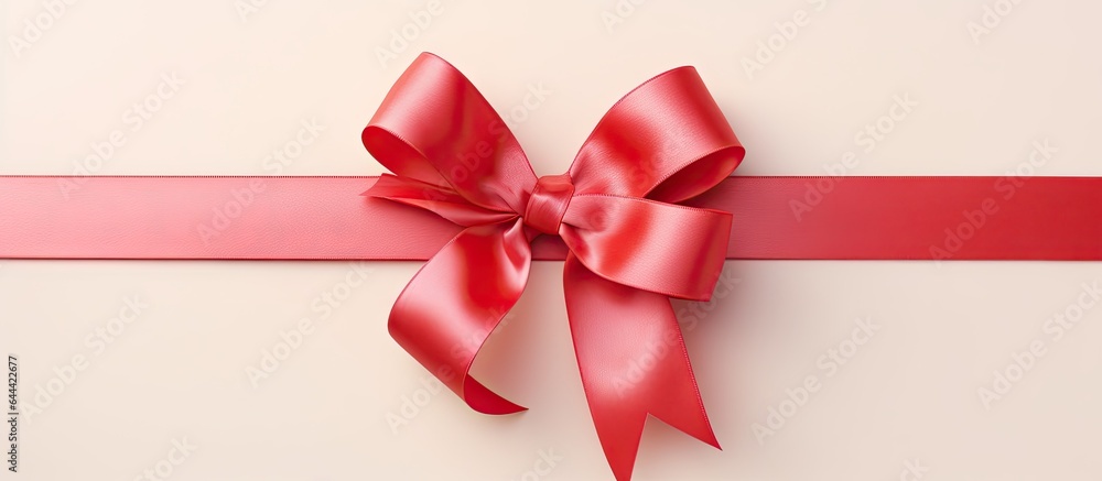 Solitary isolated pastel background Copy space with red ribbon bow Solitary isolated pastel background Copy space with red ribbon bow