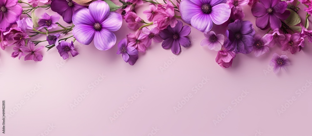 Stunning violet blooms isolated pastel background Copy space Stunning violet blooms isolated pastel background Copy space