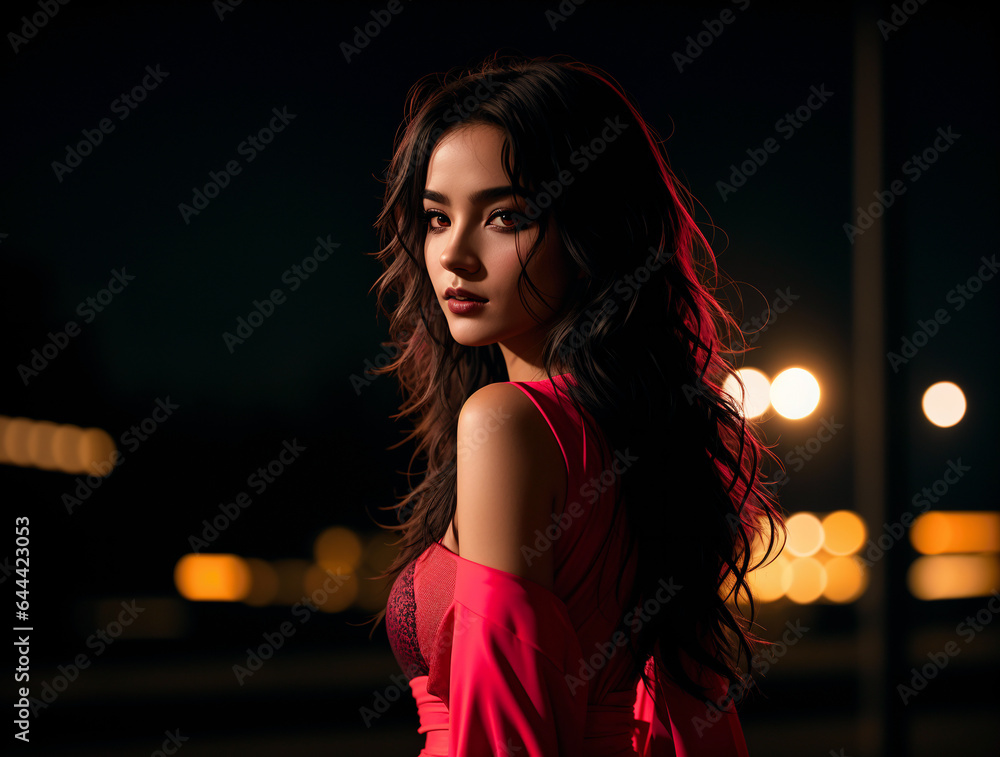 Naklejka premium portrait of a woman in a night setting