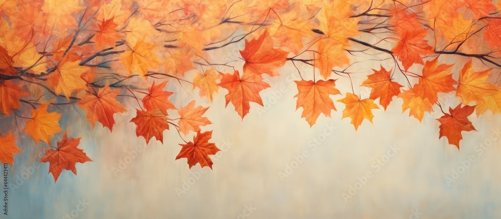 Fototapeta premium November maple leaves in compositions of autumn colors isolated pastel background Copy space