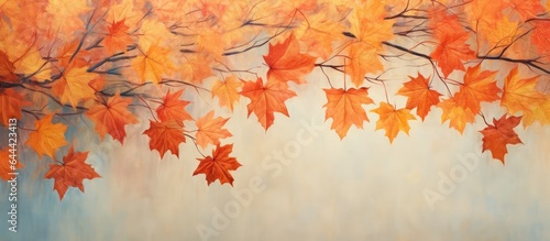 November maple leaves in compositions of autumn colors isolated pastel background Copy space