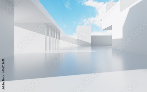 Abstract outdoor geometric building, 3d rendering.