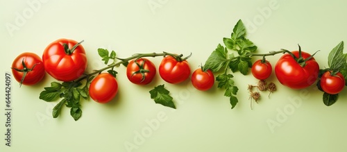 Organic tomato and lettuce isolated on a isolated pastel background Copy space