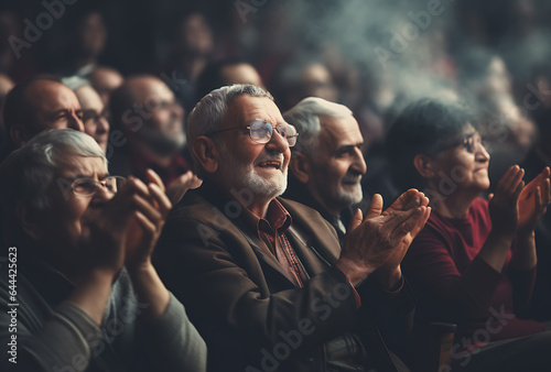 Mature people clapping their hands while sitting at the cinema hall