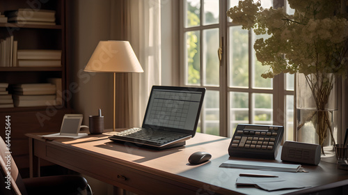 Mahogany Desk in Softly Lit Office: Calm Productivity - Generative Art © SpringsTea