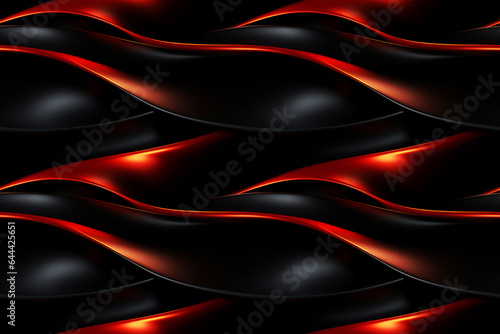 Flowing silk-like matte black and glowing red futuristic style ripple abstract pattern. Seamless repeatable background.