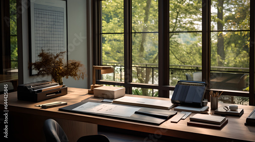 Sleek Calculator and Documents: Serene Office Ambiance - Generative Art