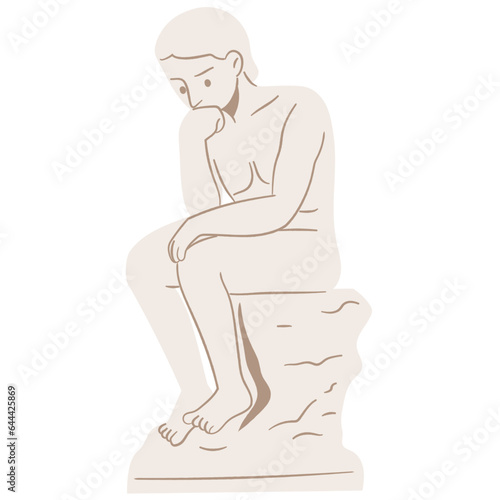 The thinker sculpture flat illustration