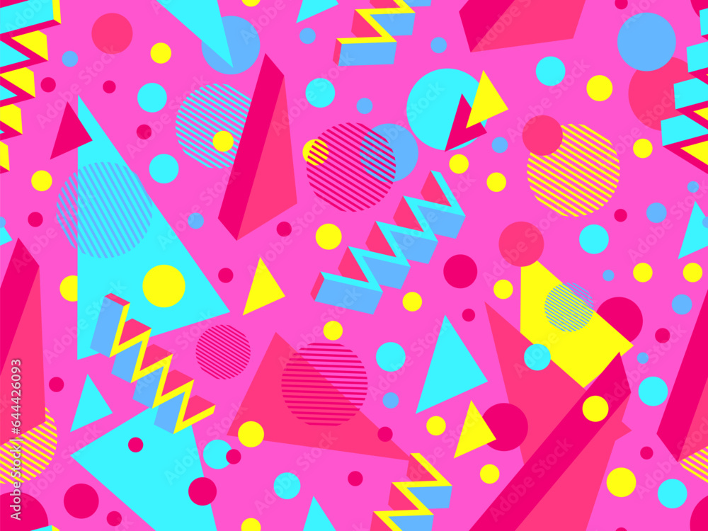 3d geometric seamless pattern in style of the 80s. 3d isometric ...
