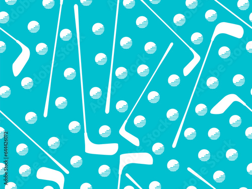 Seamless pattern with golf clubs and balls. Golf putter and a golf ball in a minimalist style. Design for typography, banners and posters, promotional items. Vector illustration