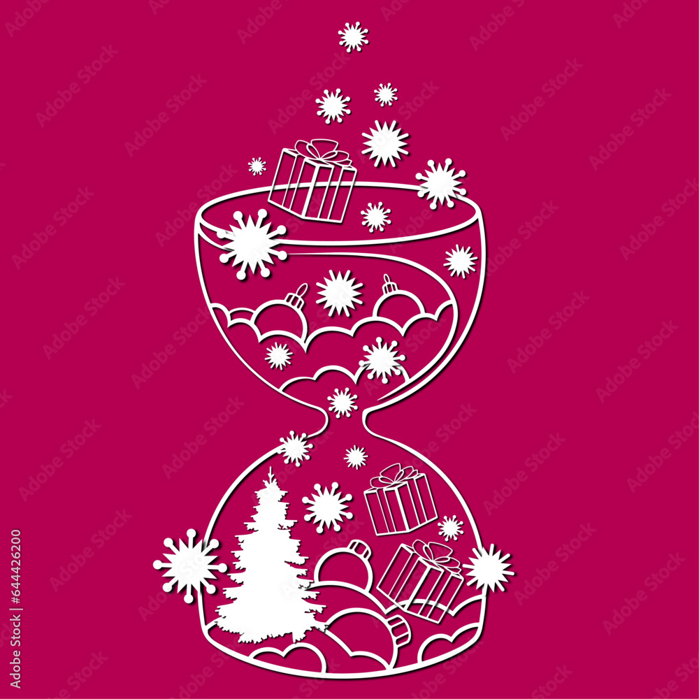 christmas and new year greeting card. vector illustration with christmas tree, gingerbread, cake, snowflakes.