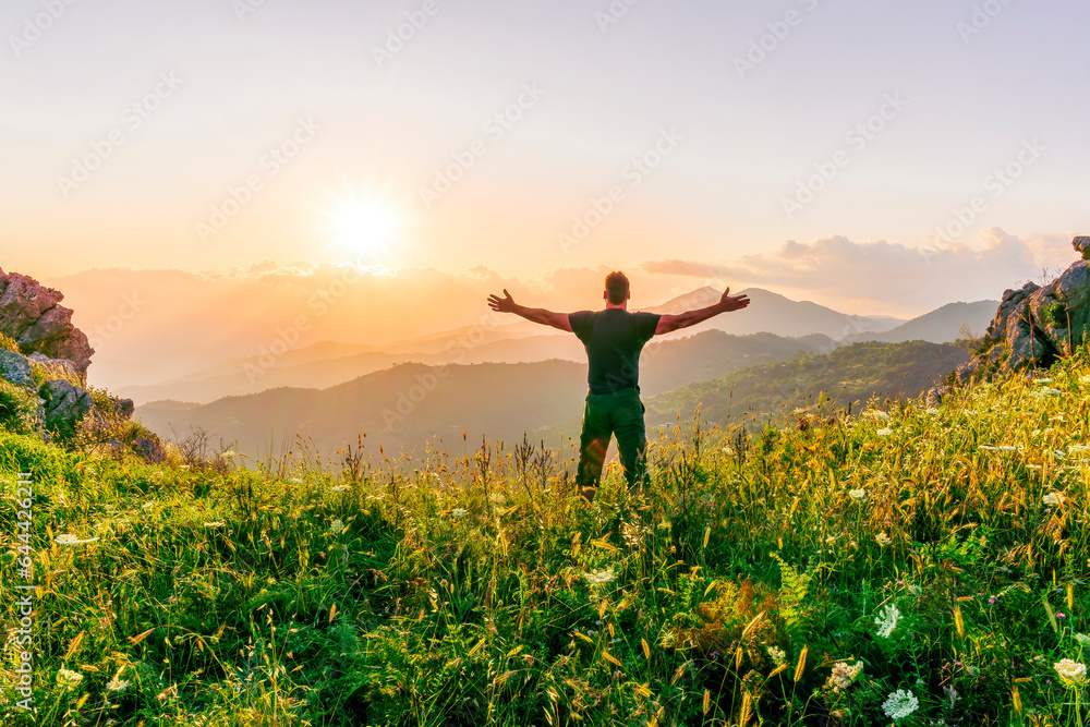 man doing hiking sport in mountains with anazing highland view man doing hiking sport in mountains with anazing highland view
