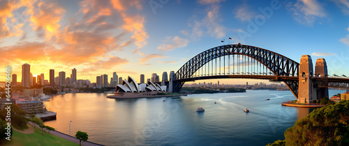 Sydney Harbour Bridge panoramic view at sunset, Australia