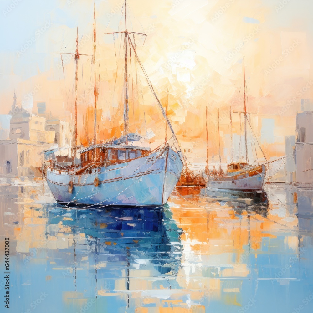 Sailing boat abstract painting wall art poster in impressionism painting style