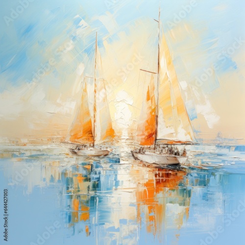 Sailing boat abstract painting wall art poster in impressionism painting style