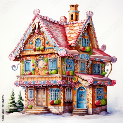 Gingerbread house Watercolor Cartoon Style Christmas Day