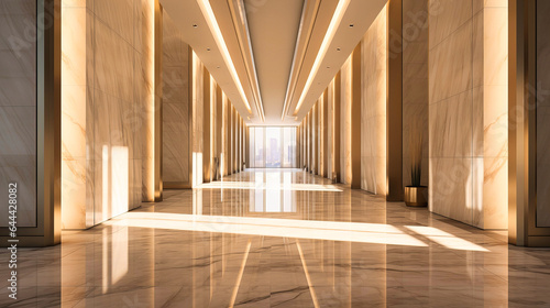 Pristine marble corridor in a state-of-the-art business facility 